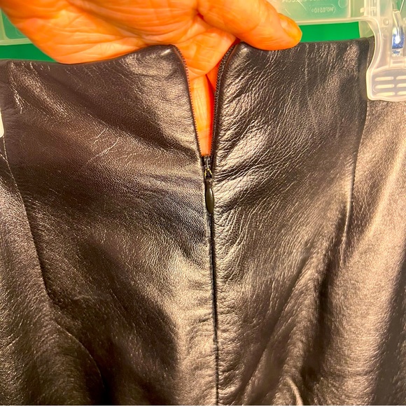 Size12 Wool/Leather Black/Grey Skirt Back Zipper Made in USA by Shelli Segal - Picture 5 of 11